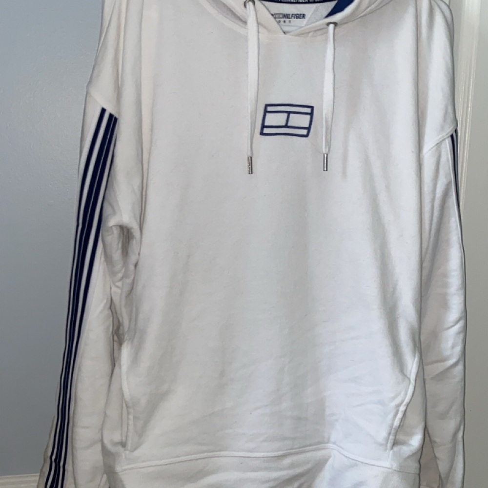 Tommy Hilfiger Sport White and Blue Hoodie with Pockets size L